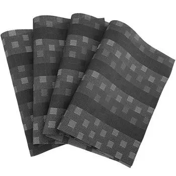 Черный плетеный клетчатый коврик для чашки вина, моющиеся салфетки из ПВХ для обеденного стола, нескользящий набор подставок для домашних кухонных принадлежностей Set of 4 чёрный