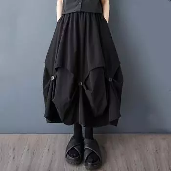 Черный плюс размер Высокая талия винтаж весна лето повседневная свободная длинная для женщин юбки женская юбка