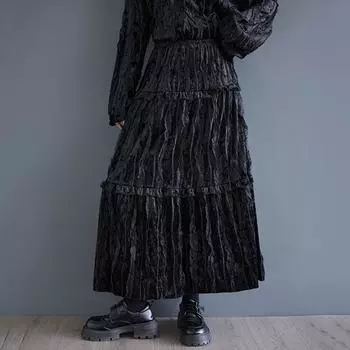 Черный плюс размер Высокая талия винтажная плиссированная весна осень зима повседневная свободная длинная для женщин юбки женская юбка
