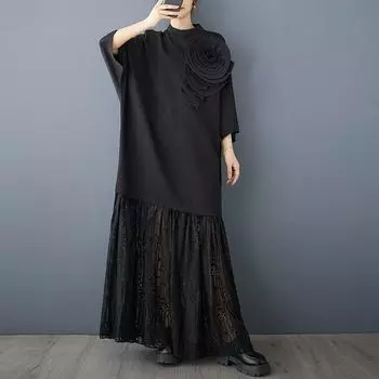Черный Плюс размер винтажный цветочный новый в платьях для женщин повседневный свободный макси длинный весна лето осень платье
