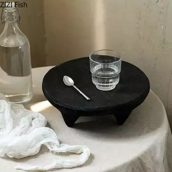 Черный поднос с низкими ножками, креативный поднос из цельного дерева, чайный сервиз, поднос для хранения ювелирных изделий, косметики, предметов домашнего декора, инструментов для хранения