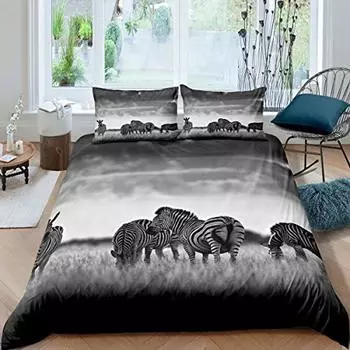 Черный пододеяльник с изображением зебры Комплект постельного белья «Стадо зебр» Современный комплект постельного белья «Прерия дикая природа» Мягкий комплект постельного белья «Природа и животные» 150x200cm 3pcs