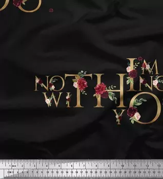 Черный поли креп Soimoi с цветочными цитатами о любви и текстовым принтом, швейная ткань, метр 42 дюйма 42 Inch Wide - Poly Crepe фиолетовый