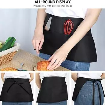 Черный полуфартук Водонепроницаемый маслостойкий большие карманы Регулируемый ремень Мужчины Женщины Официантка Кухня Шеф-повар Кафе Ресторан Пекарня Цветочный магазин чёрный