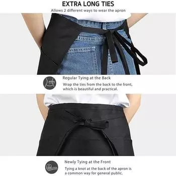 Черный полуфартук Водонепроницаемый маслостойкий большие карманы Регулируемый ремень Мужчины Женщины Официантка Кухня Шеф-повар Кафе Ресторан Пекарня Цветочный магазин чёрный