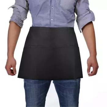 Черный полуфартук Водонепроницаемый маслостойкий большие карманы Регулируемый ремень Мужчины Женщины Официантка Кухня Шеф-повар Кафе Ресторан Пекарня Цветочный магазин чёрный