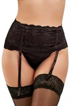 Черный пояс с подвязками и стринги S/M прозрачный