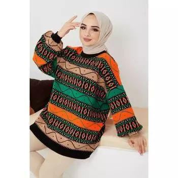 Черный повседневный вязаный свитер с узором