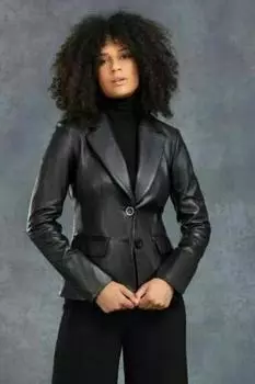 Черный приталенный дизайнерский пиджак из натуральной овчины для женщин, деловой костюм ручной работы S чёрный