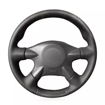 Черный противоскользящий чехол на руль из искусственной кожи для Nissan Almera (N16) X-Trail (Т30) Паладин Рено Самсунг СМ3 чёрный