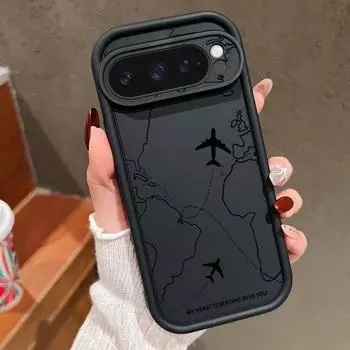 Черный противоударный матовый чехол для телефона с рисунком в виде самолета для Google Pixel 9 Pro XL 8 Pro 8A, защитный чехол для объектива из ТПУ с мягким бампером Google Pixel 9 чёрный