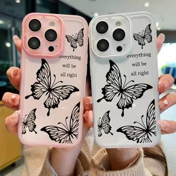 Черный прозрачный чехол с рисунком бабочки для iPhone 16 Pro 15 Pro Max 14 13 12 11 мягкий силиконовый противоударный прозрачный бампер iPhone 16 синий