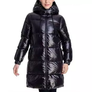 Черный пуховик с блестящим капюшоном MICHAEL KORS черный
