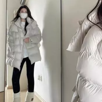 Черный пуховик женский 2024 зима новый взрыв маленький верхний сорт теплая утолщенная куртка с капюшоном белый утиный пуховик S чёрный