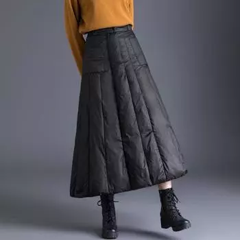 Черный пуховый хлопок подкладка большого размера Высокая талия винтаж осень зима повседневная свободная длинная для женщин юбки женская юбка M