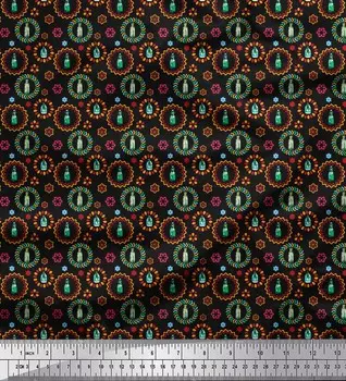 Черный японский креп-атлас Soimoi, венок, ткань с цветочным принтом и бутылочным принтом, 42 дюйма по метрам 42 Inch Wide - Poly Crepe зелёный