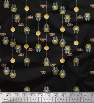 Черный японский креп-сатин Soimoi, монета и женская голова, египетская ткань с принтом на метр, 42 дюйма 42 Inch Wide - Poly Crepe зелёный