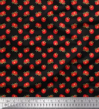 Черный японский креп-сатин Soimoi, ткань с томатным растительным принтом, 1 метр, 42 дюйма 42 Inch Wide - Cotton Voile чёрный