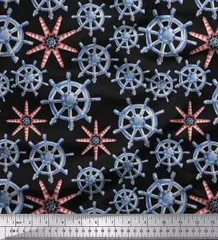 Черный японский креп-сатин Soimoi, ткань с маяком и колесом корабля, ткань с морским принтом, 42 дюйма по метрам 42 Inch Wide - Viscose Chiffon глубоко персикового