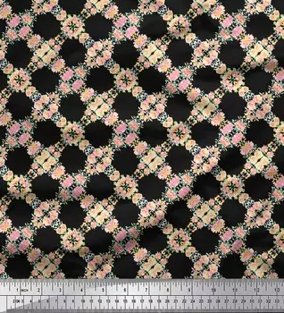 Черный японский креп-сатин Soimoi, ткань с цветочным акварельным принтом, ткань на метр, 42 дюйма 42 Inch Wide - Cotton Voile чёрный