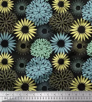 Черный японский креп-сатин Soimoi, ткань с художественным цветочным принтом мандалы, ткань на метр, 42 дюйма 42 Inch Wide - Poly Crepe чёрный