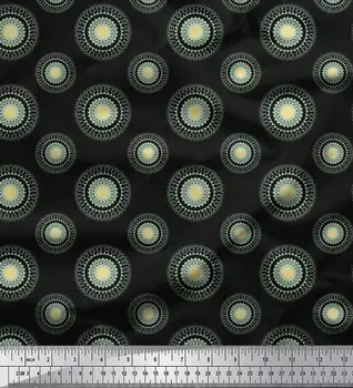 Черный японский креп-сатин Soimoi, ткань с художественным цветочным принтом мандалы, ткань по метрам, 42 дюйма 42 Inch Wide - Poly Crepe чёрный