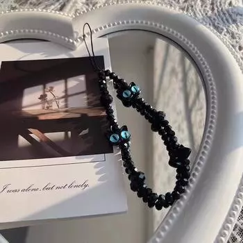 Черный ремешок для мобильного телефона с бабочкой, брелок с бисером в виде кошки-монстра, подвеска на сумку, подвеска для камеры, ремешок для телефона для Airpods