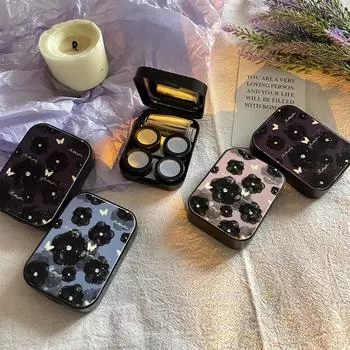 Черный ретро-цветок-бабочка двойной парный футляр для контактных линз с зеркалом футляр для ухода за контактными линзами усовершенствованная портативная футляр для контактных линз розовый