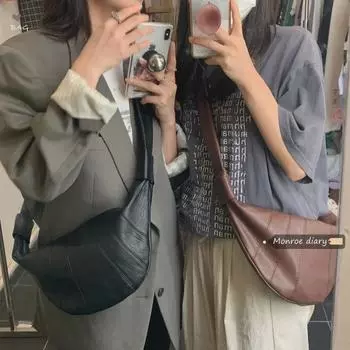 Черный ретро-мешок для круассанов в японском стиле 2025 года: Высококачественная повседневная сумка-мессенджер на талию и плечи для женщин чёрный