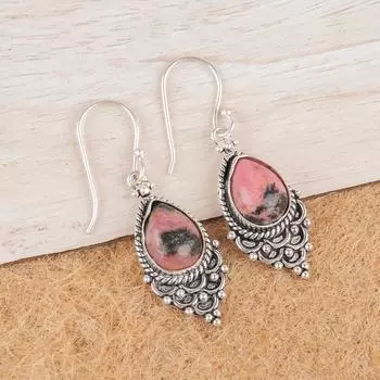 Черный родохрозит драгоценный камень 925 стерлинговое серебро ювелирные изделия серьги подарок на годовщину EE-85-27