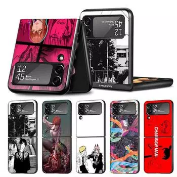 Черный роскошный жесткий чехол для Samsung Galaxy Z Flip 3 5G ZFlip3 Z Flip 4 ZFlip zflip ZFlip4 Аниме Бензопила Человек Комикс Coque Samsung Z Flip 5G