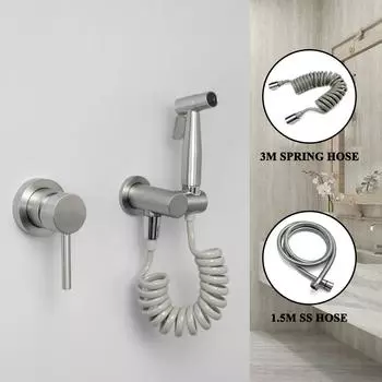 Черный ручной распылитель из нержавеющей стали для биде, душа, шаттаффа с душевым шлангом и кронштейном для ванной комнаты, туалета, горячей и холодной воды