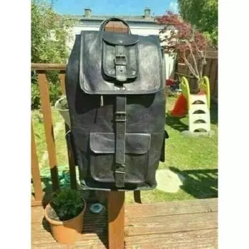 Черный рюкзак из натуральной кожи 22-дюймовый мужской рюкзак для путешествий, ноутбука, спортивная спортивная сумка 22 x 10 x 9 in чёрный