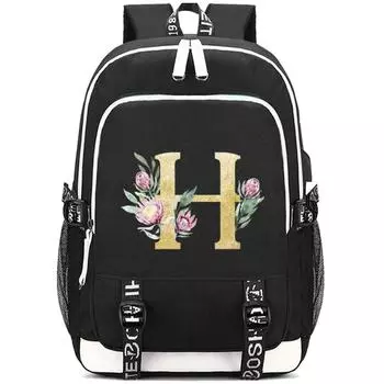 Черный рюкзак с 26 английскими буквами, холщовый рюкзак для косплея, детский школьный рюкзак, дорожная сумка, сумка для книг в школу