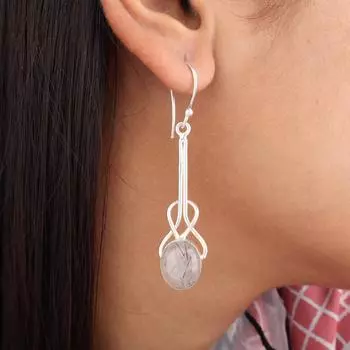 Черный рутил драгоценный камень 925 стерлинговое серебро ювелирные изделия ручной работы женские серьги 1,76 EE-171-32