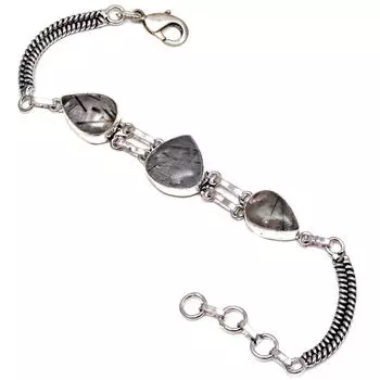 Черный рутил драгоценный камень подарок для нее ювелирные изделия браслеты 7 регулируемые