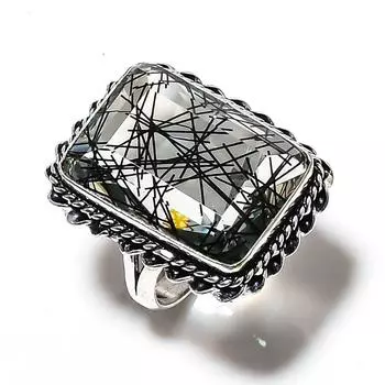 Черный рутил драгоценный камень ручной работы из стерлингового серебра 925 пробы подарочное ювелирное кольцо размер 7 q8z42