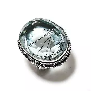 Черный рутил драгоценный камень ручной работы из стерлингового серебра 925 пробы подарочное ювелирное кольцо размер 6 U8h74