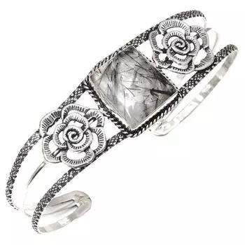 Черный рутил драгоценный камень серебряные ювелирные изделия ручной работы браслеты-манжеты 7 регулируемые