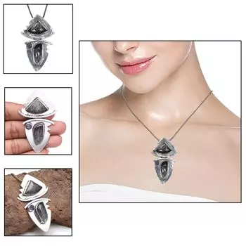 Черный рутил драгоценный камень женский подарок для нее серебряный ювелирный кулон 2.5