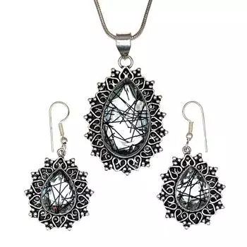 Черный рутиловый комплект подвеска ювелирные изделия серьги 18-20 драгоценный камень ручная работа