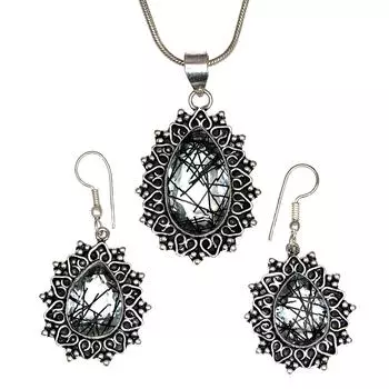 Черный рутиловый комплект подвеска ювелирные изделия серьги 18-20 драгоценный камень ручная работа