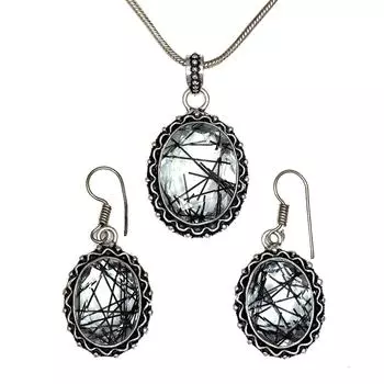 Черный рутиловый комплект подвеска ювелирные изделия серьги 18-20 драгоценный камень ручная работа