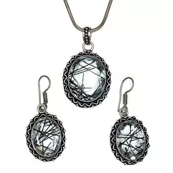 Черный рутиловый комплект подвеска ювелирные изделия серьги 18-20 драгоценный камень ручная работа