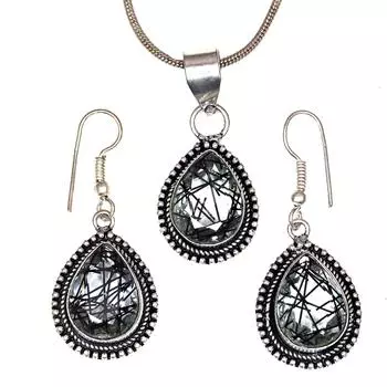 Черный рутиловый комплект подвеска ювелирные изделия серьги 18-20 драгоценный камень ручная работа