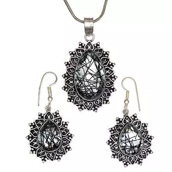 Черный рутиловый комплект подвеска ювелирные изделия серьги 18-20 драгоценный камень ручная работа