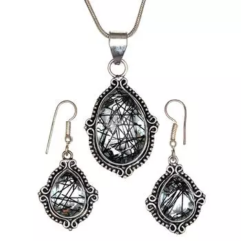 Черный рутиловый комплект подвеска ювелирные изделия серьги 18-20 драгоценный камень ручная работа