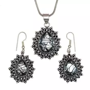 Черный рутиловый комплект подвеска ювелирные изделия серьги 18-20 драгоценный камень ручная работа