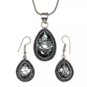 Черный рутиловый комплект подвеска ювелирные изделия серьги 18-20 драгоценный камень ручная работа