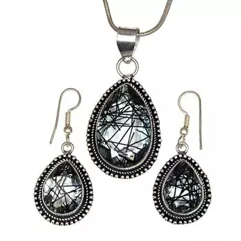 Черный рутиловый комплект подвеска ювелирные изделия серьги 18-20 драгоценный камень ручная работа